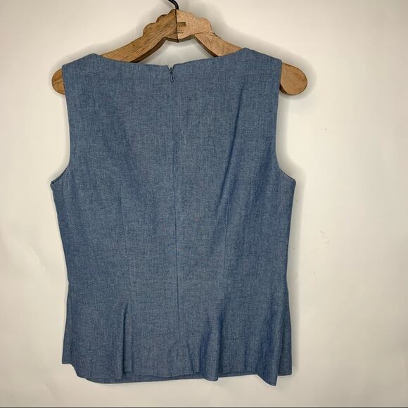 Chambray Embroidered Floral Shell Tank Fitted Sz 8 - Picture 6 of 9